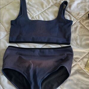 Stylish Ribbed Bikini Set - Navy